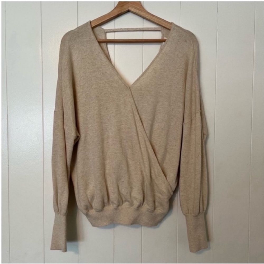 Callahan Knitwear Wrap Sweater Cream Open Back Neutral Medium
